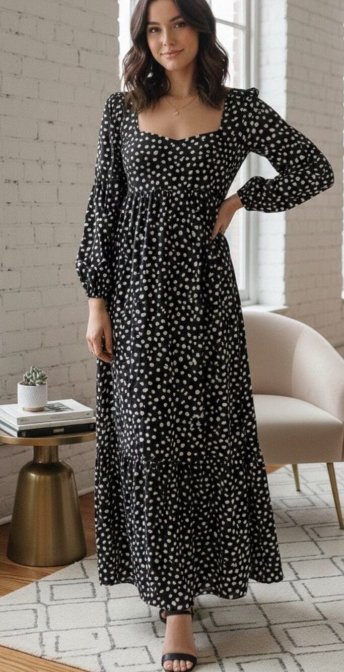 NWT Who What Wear square neckline polka dot maxi dress